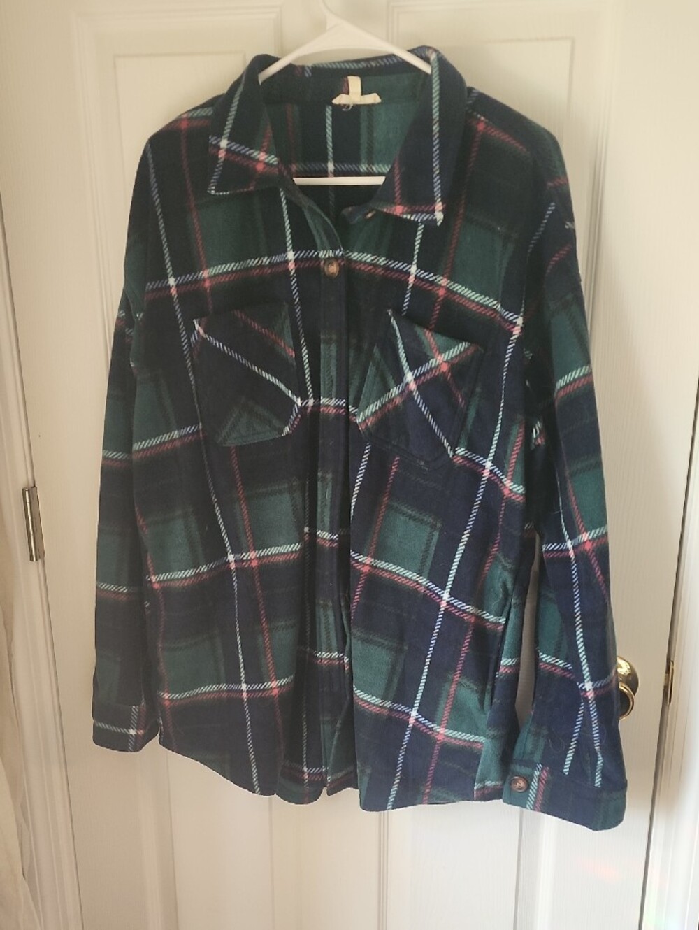 Maurices Green and Navy Plaid Fleece Shacket
